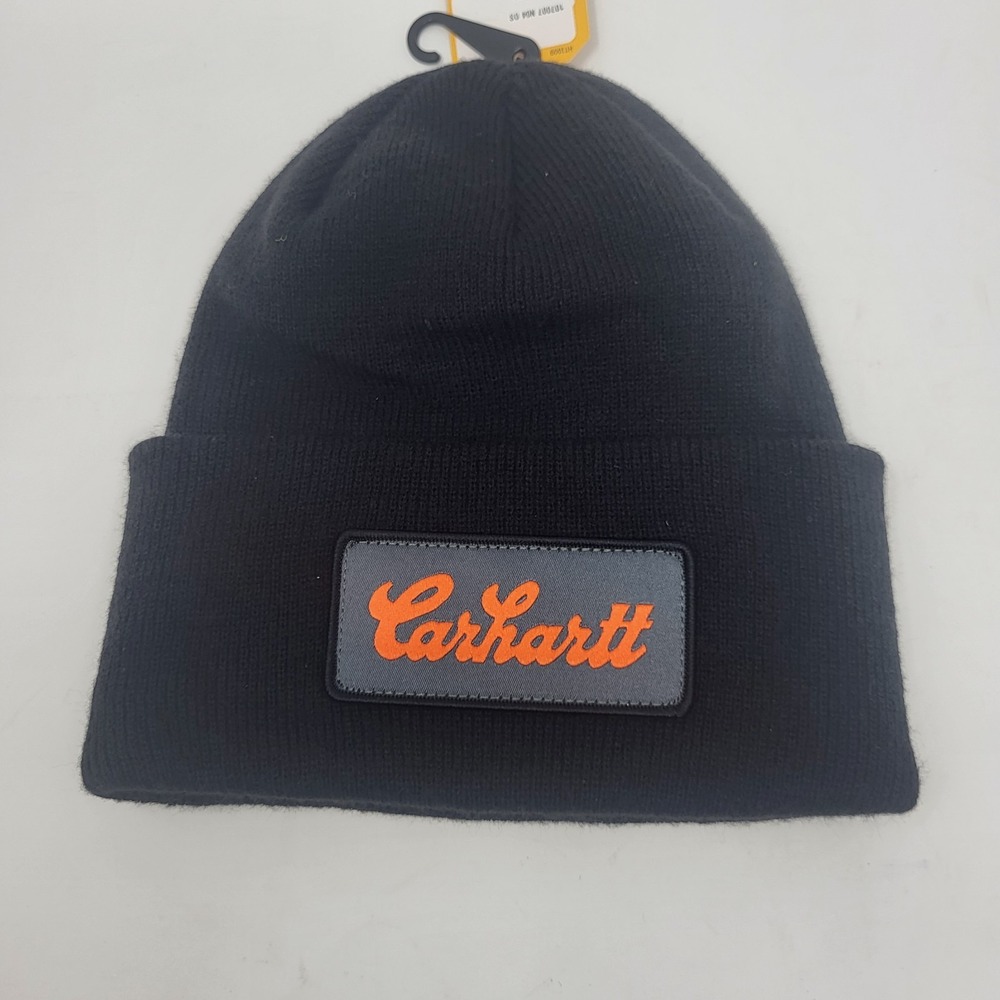 Carhartt Knit Cuffed Script Match Beanie Black Red Unisex One Size AH7007-M